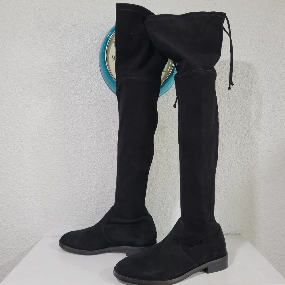Stuart Weitzman Jocey Stretch Suede OTK Boots Black Size 8 US S0741 New!